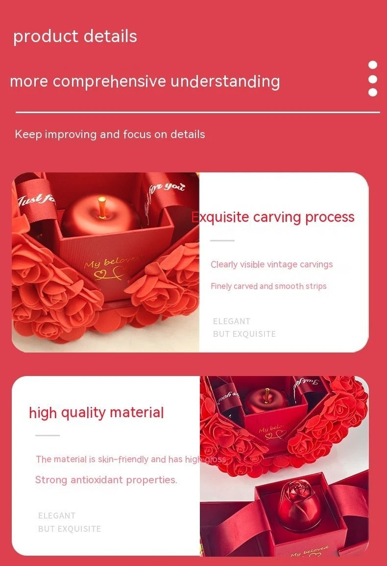 Valentine's Day soap rose gift box with crystal pendant necklace set by MANDOTOS, featuring soap roses and elegant jewelry.