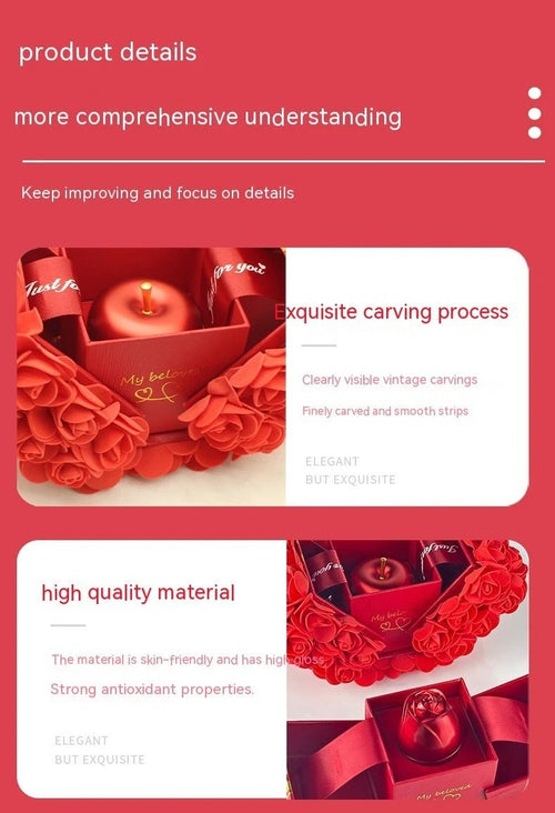 Valentine's Day soap rose gift box with crystal pendant necklace set by MANDOTOS, featuring soap roses and elegant jewelry.
