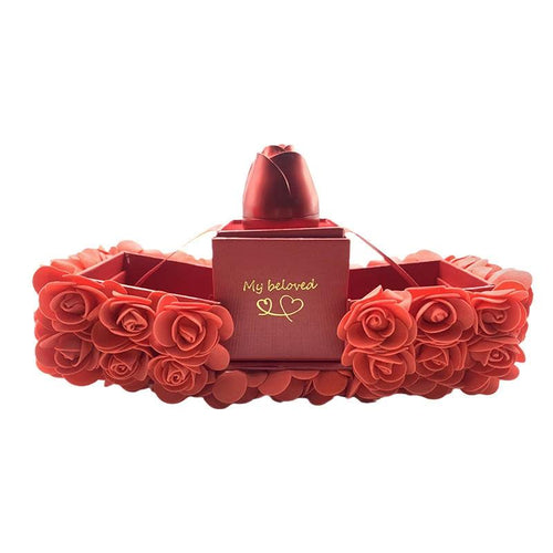 Valentine's Day soap rose gift box with crystal pendant necklace set from MANDOTOS, featuring soap roses and elegant jewelry.