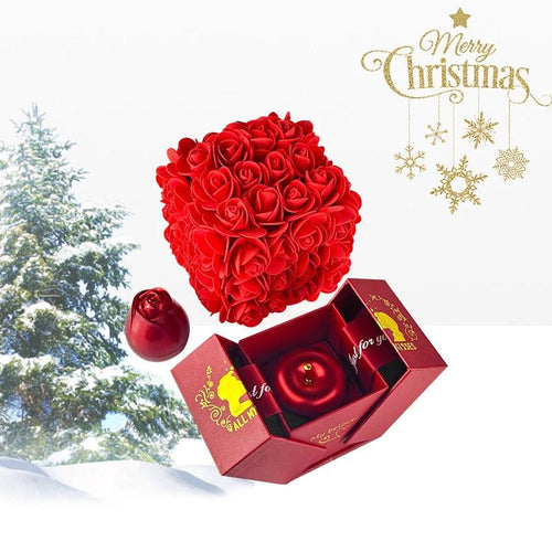 Valentine's Day soap rose gift box with crystal pendant necklace set by MANDOTOS, featuring decorative soap roses and a sparkling necklace.
