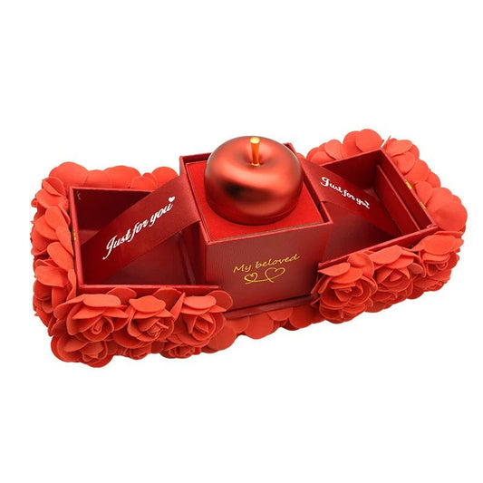 Valentine's Day soap rose gift box with a crystal pendant necklace set by MANDOTOS, featuring decorative soap roses and elegant jewelry.