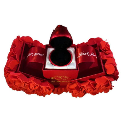 Valentine's Day soap rose gift box with crystal pendant necklace set by MANDOTOS, featuring decorative soap roses and elegant jewelry.