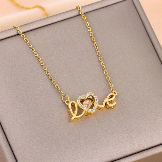 Mandotos titanium steel Valentine's Day necklace for women, stylish clavicle chain with love-inspired design, fashion jewelry.