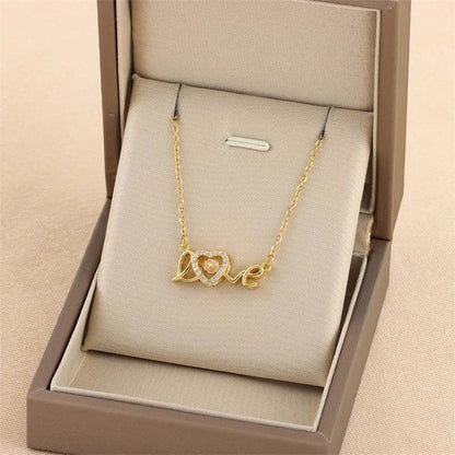 Mandotos titanium steel Valentine's Day necklace for women, featuring a stylish love-themed clavicle chain jewelry.