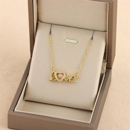Mandotos titanium steel Valentine's Day necklace for women, featuring a stylish love-themed clavicle chain jewelry.