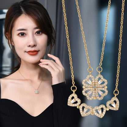Mandotos four-leaf clover necklace made of titanium steel with a light, luxury finish and non-fading design.