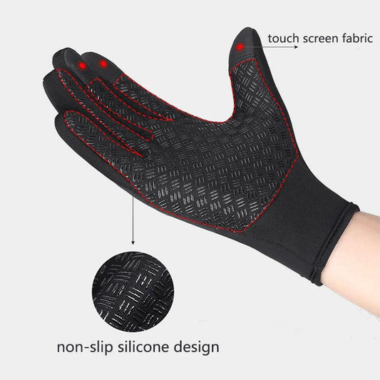 Mandotos winter touchscreen riding gloves with waterproof sliding design and fleece lining for motorcycle and sports activities.