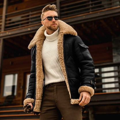 Men's military-style winter jacket by Mandotos with fleece lining, fur collar, and tactical design for warmth and durability.