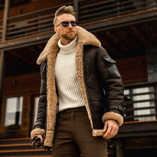 Men's military fleece winter jacket with fur collar, tactical design, warm coat by MANDOTOS, suitable for cold weather and outdoor activities.