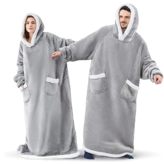 Mandotos winter TV hoodie blanket, oversized warm pullover with pockets for women and men, cozy home wear for cold weather.