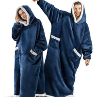 Mandotos winter TV hoodie blanket, oversized warm pullover with pockets for women and men, cozy home winter clothing.