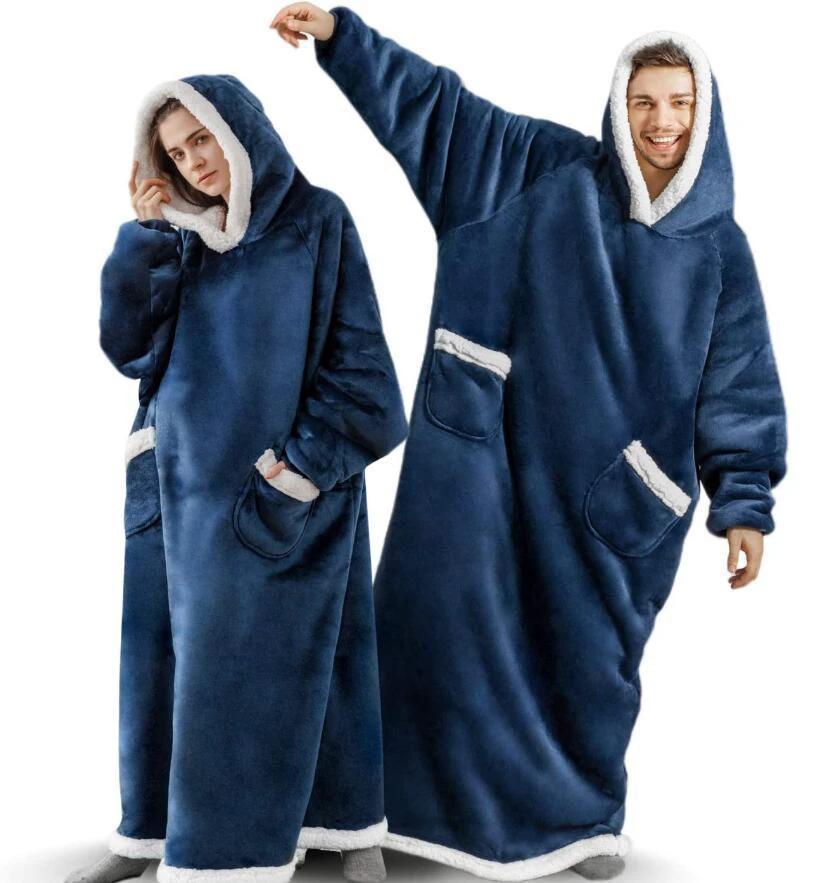 Mandotos winter TV hoodie blanket, oversized warm pullover with pockets for women and men, cozy home winter clothing.