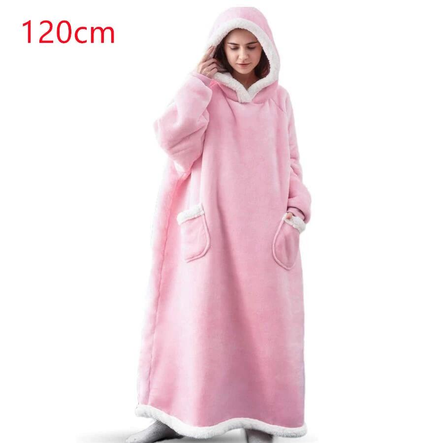 Mandotos winter TV hoodie blanket, oversized warm pullover with pockets, cozy home clothes for women and men.