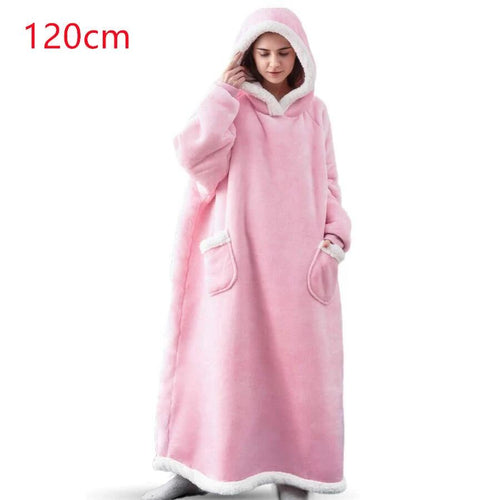 Mandotos winter TV hoodie blanket, oversized warm pullover with pockets, cozy home clothes for women and men.