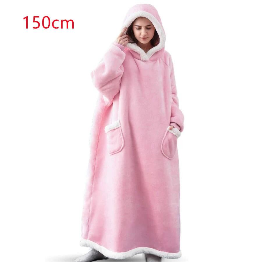 Mandotos winter TV hoodie blanket, oversized warm pullover with pockets for women and men, cozy home clothing for cold weather.