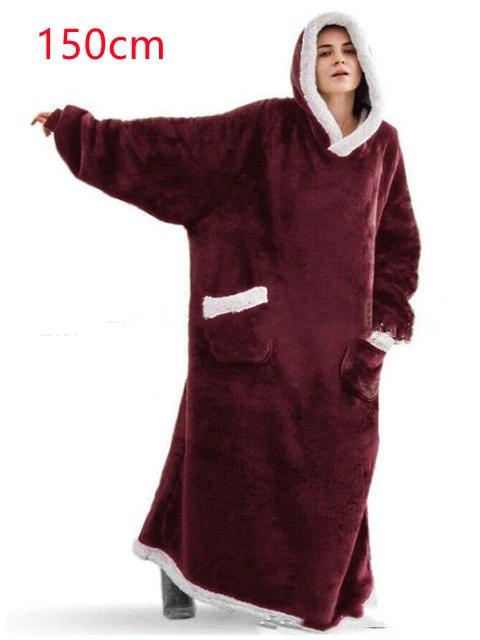 Mandotos winter TV hoodie blanket, oversized warm pullover with pockets for women and men, cozy home clothing for cold weather.