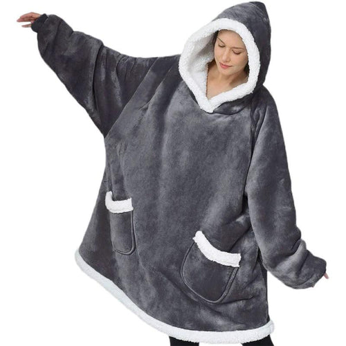 Mandotos winter TV hoodie blanket in cozy oversized design with pockets, suitable for women and men, perfect for warm home wear.
