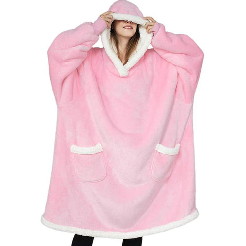 Mandotos winter TV hoodie blanket, oversized warm pullover with pockets for women and men, cozy home clothing for cold weather.
