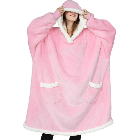Mandotos winter TV hoodie blanket, oversized warm pullover with pockets for women and men, cozy home clothing for cold weather.