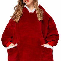Mandotos winter TV hoodie blanket in oversized design, warm home clothing for men and women with cozy pockets.