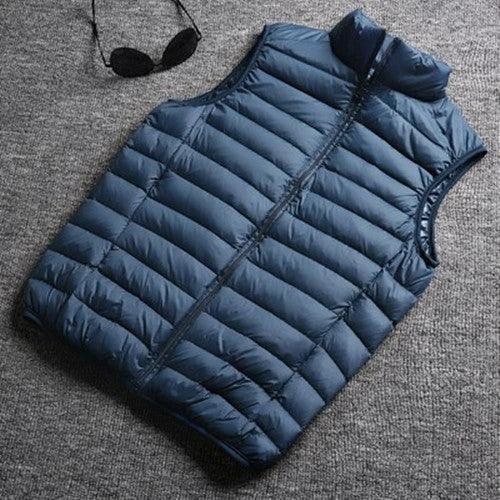 Mandotos white duck down ultralight sleeveless vest, designed for warmth and effortless style in winter.