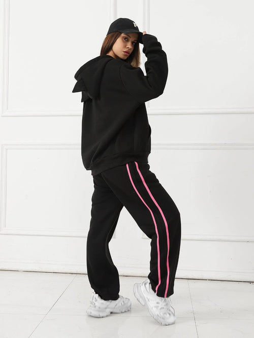 Women's long-sleeved hoodie set by MANDOTOS, featuring a comfortable, casual fit with a hood and matching pants.