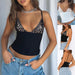 Women's V-neck lace camisole vest with back zipper, sleeveless summer top by MANDOTOS, slim fit and stylish design.