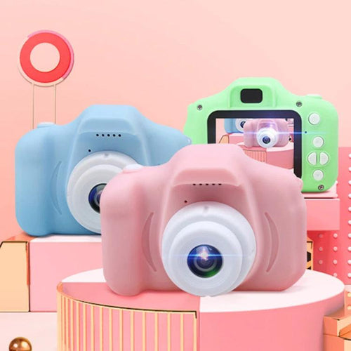 Mandotos X2 HD Mini Cartoon Kids Digital Camera showing colorful cartoon design and compact size for children.