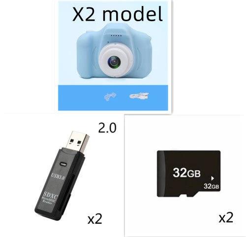 Mandotos X2 HD Mini Cartoon Kids Digital Camera showing colorful cartoon design and compact size for children.