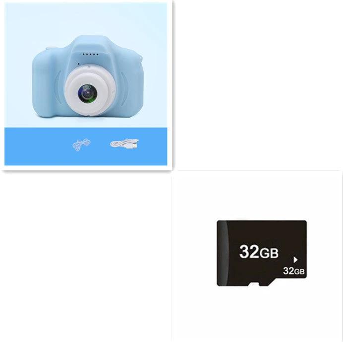 Mandotos X2 HD Mini Cartoon Kids Digital Camera showing colorful cartoon design and compact handheld size for children.
