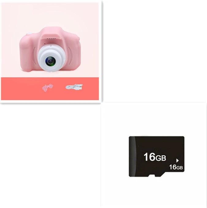 Mandotos X2 HD Mini Cartoon Kids Digital Camera showing colorful cartoon design and compact size for children.