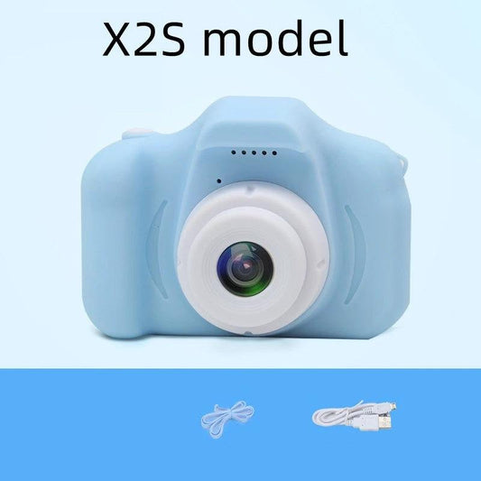 Mandotos X2 HD Mini Cartoon Kids Digital Camera showing colorful toy design and compact size for children.