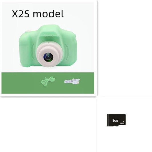 Mandotos X2 HD Mini Cartoon Kids Digital Camera showing colorful cartoon design and compact size for children.