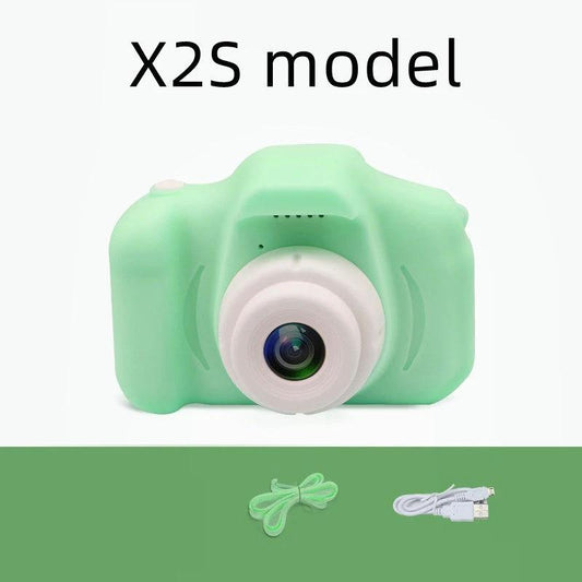 Mandotos X2 HD Mini Cartoon Kids Digital Camera showing colorful cartoon design and compact size for children.