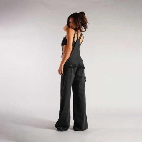 Mandotos Y2K denim overalls with zipper suspenders, streetwear style, casual jumpsuit, featuring classic blue denim fabric.