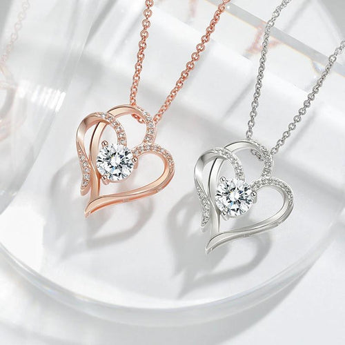 Mandotos zircon double love necklace with rhinestones, featuring a sparkling heart-shaped pendant for elegant jewelry style.