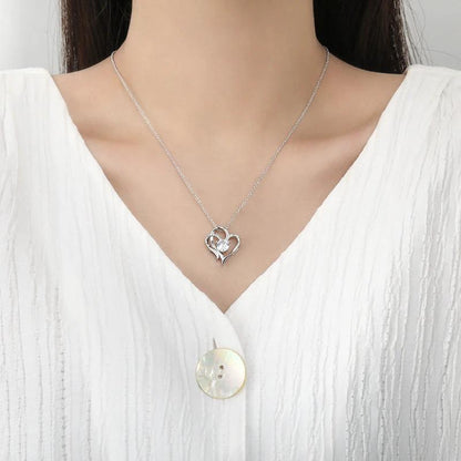 Mandotos zircon double love necklace with rhinestones featuring a sparkling heart-shaped pendant for elegant style.