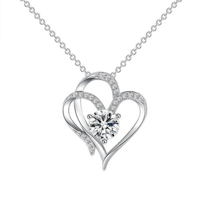 Mandotos zircon double love necklace with sparkling rhinestones and heart-shaped design for elegant style.