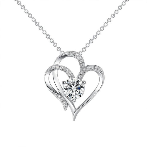 Mandotos zircon double love necklace with sparkling rhinestones and heart-shaped design for elegant style.