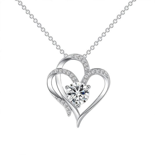 Mandotos zircon double love necklace with sparkling rhinestones and heart-shaped design for elegant style.