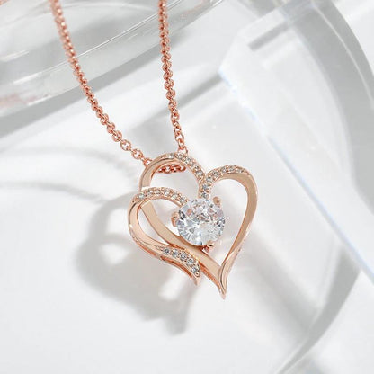 Mandotos zircon double love necklace with sparkling rhinestone heart-shaped pendants for elegant jewelry.