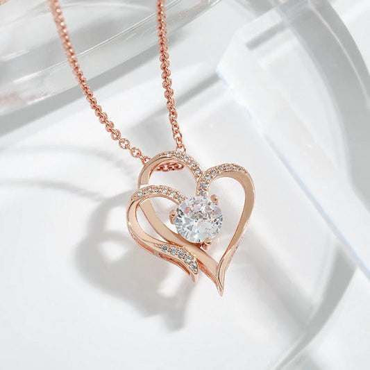 Mandotos zircon double love necklace with sparkling rhinestone heart-shaped pendants for elegant jewelry.