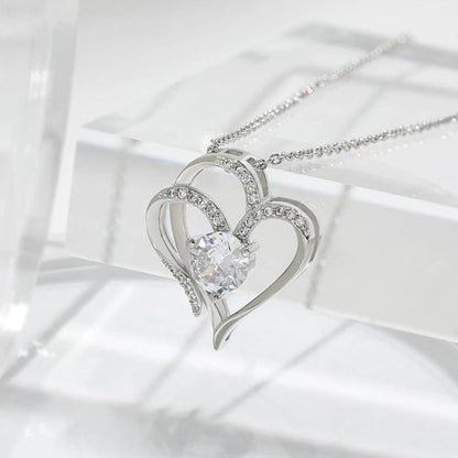 Mandotos zircon double love necklace with sparkling rhinestones and heart-shaped design, elegant jewelry for special occasions.