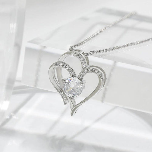 Mandotos zircon double love necklace with sparkling rhinestones and heart-shaped design, elegant jewelry for special occasions.