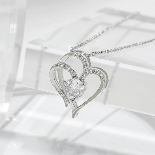 Mandotos zircon double love necklace with sparkling rhinestones and heart-shaped design, elegant jewelry for special occasions.