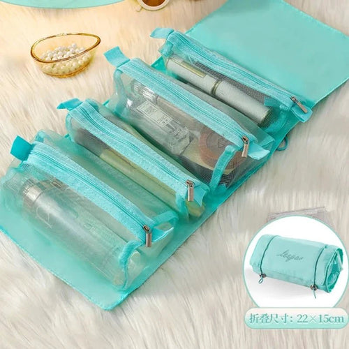 Mandotos 4-in-1 Detachable Cosmetic Bag and Travel Organizer with multiple compartments for toiletries and makeup storage.