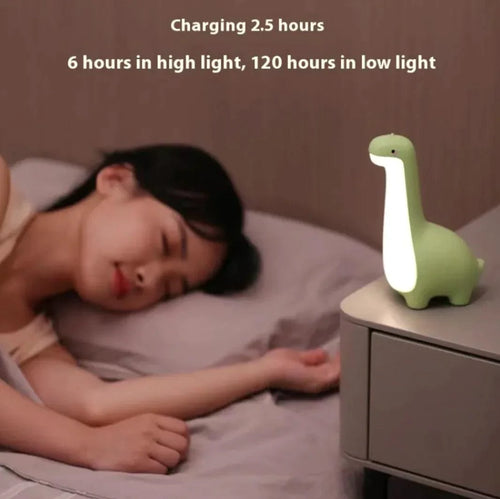 Mandotos Dino Dream Light showing a friendly dinosaur-shaped night light with soft glow, perfect for children's room decor.