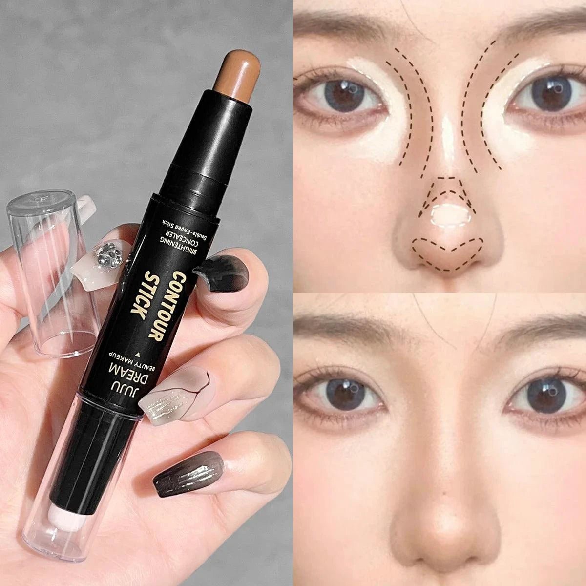 Mandotos double-ended highlighter and contour stick for nose shaping, facial brightening, and trimming with three-dimensional effect.