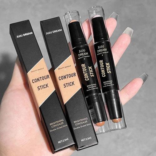 Mandotos double-ended high light and contour stick for nose shadowing and facial shaping, featuring three-dimensional brightening and trimming.