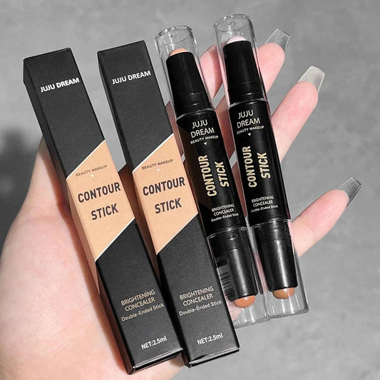 Mandotos double-ended high light and contour stick for nose shadowing and facial shaping, featuring three-dimensional brightening and trimming.